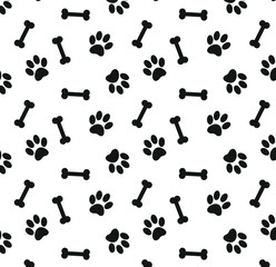 Dog paw, cat paw, BONE  seamless pattern. cartoon repeat paw wallpaper, texture, background 