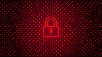 Abstract Technology Binary Code Dark Red Background with Lock