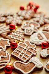 Christmas cookies compostion on table. With small balls.