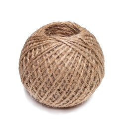 a coil of rope isolated on a white background, wound the twine into a ball