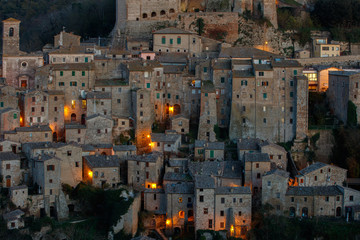View of Sorano Italy at sunset