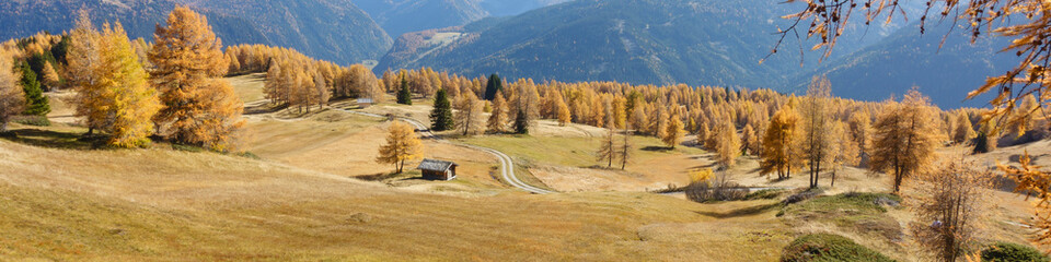 Panorama einer Herbstlandschaft mit Bergstraße in Tirol Österreich