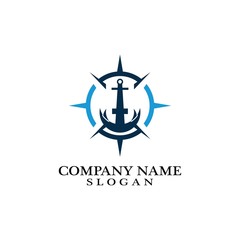 Anchor and compass logo design icon symbol