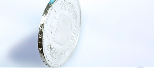 5 swiss fran piece with copy space