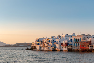Fototapeta premium Sunset in Little Venice of Mykonos