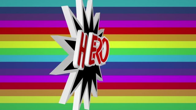 Hero comic pop art text against colorful background