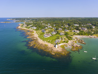 Annisquam Harbor Lighthouse top view, Gloucester, Cape Ann, Massachusetts, MA, USA. This historic...