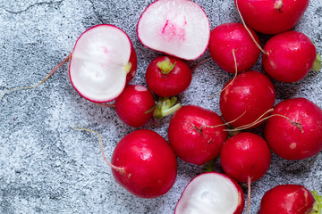 red radish overhead shot macro close up vegetables cut