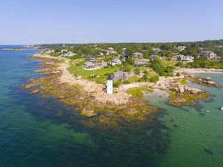 Annisquam Harbor Lighthouse top view, Gloucester, Cape Ann, Massachusetts, MA, USA. This historic...