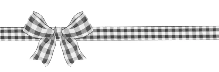 Foto op Canvas Black and white buffalo plaid Christmas gift bow and ribbon long border isolated on a white background © Jenifoto