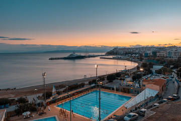 Fototapeta na wymiar View of Pasalimani, Piraeus and public pool