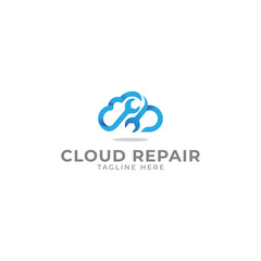 Obraz premium Cloud Repair with Wrench Logo Vector Icon Illustration