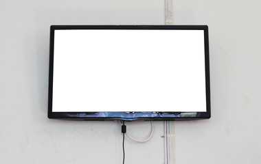Led tv screen hanging on the wall background