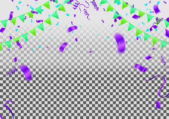 Colorful confetti Celebration carnival ribbons and Happy Birthday balloons Colorful celebration background