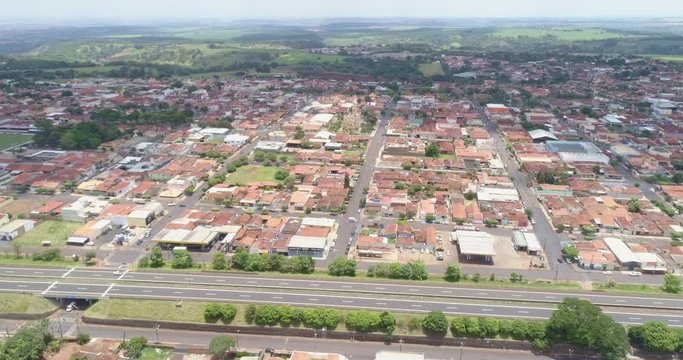 Aerial image of Brodowski city, mother church. 4K.