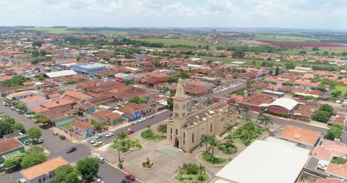 Aerial image of Brodowski city, mother church. 4K.