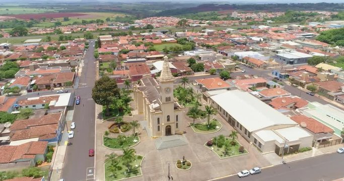 Aerial image of Brodowski city, mother church. 4K.