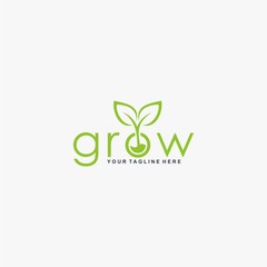 Letter grow logo design vector. Leaf tree abstract design. Natural organic logo design.
