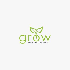 Letter grow logo design vector. Leaf tree abstract design. Natural organic logo design.