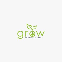 Letter grow logo design vector. Leaf tree abstract design. Natural organic logo design.