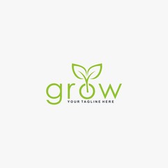 Letter grow logo design vector. Leaf tree abstract design. Natural organic logo design.