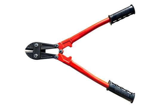 Large 18-inch bolt cutters in red, isolated on a white background with a clipping path.