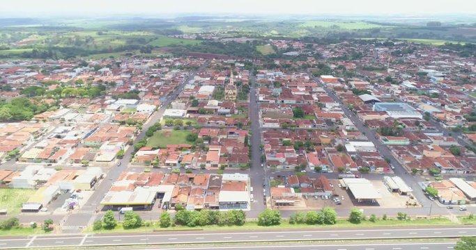 Aerial image of Brodowski city, mother church. 4K.