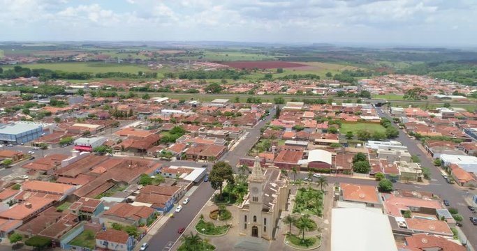 Aerial image of Brodowski city, mother church. 4K.