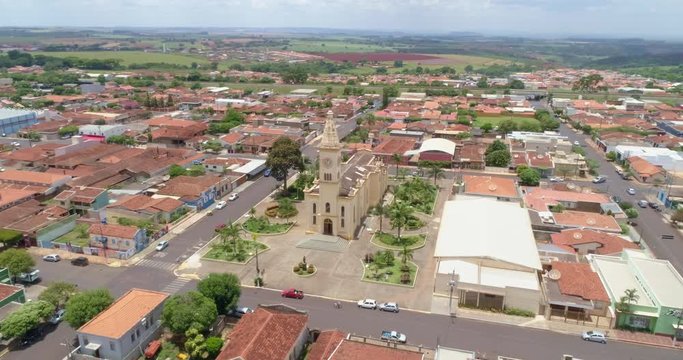 Aerial image of Brodowski city, mother church. 4K.