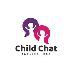Children Chat with Text Bubbles Logo Vector Icon Illustration