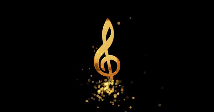 Golden treble clef on transparent background.