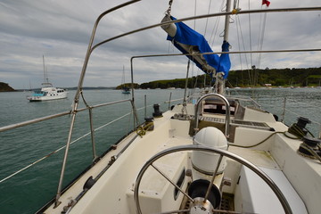 A detail of an exterior yacht boat on a sea in the bay