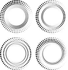 Set of vector halftone dots in circle form. Geometric shape. Monochrome background. Design elements for border frames for pictures, web pages, prints, template, logo and textile pattern