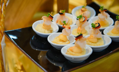 appetizers and fruit in cocktail party. food catering