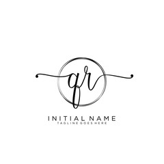 QR Initial handwriting logo with circle template vector.