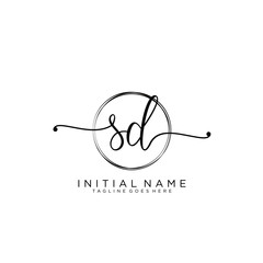 SD Initial handwriting logo with circle template vector.
