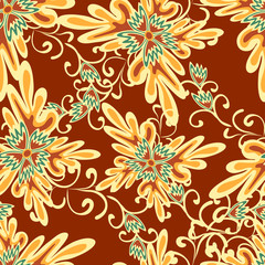 colorful abstract flowers on a white background seamless pattern illustration