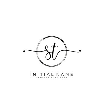 ST Initial handwriting logo with circle template vector.