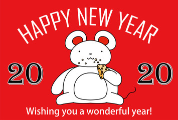 Fototapeta na wymiar 2020 Happy New Years card of Fat cute mouse 