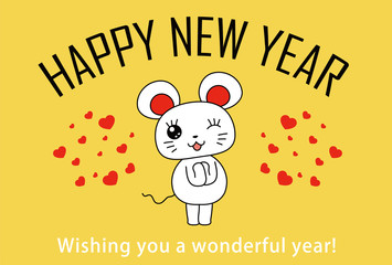 Happy New Years card of Cute mouse in love 