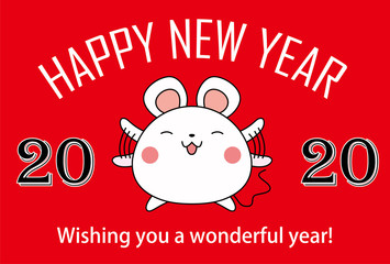 Fototapeta na wymiar Happy New Years card of Cute round mouse 