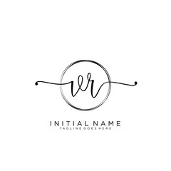 VR Initial handwriting logo with circle template vector.
