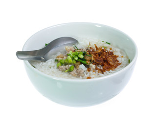 Boiled rice pork  isolated on white