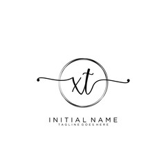 XT Initial handwriting logo with circle template vector.