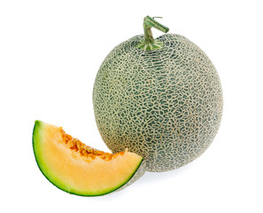 cantaloupe melon slices isolated on white background