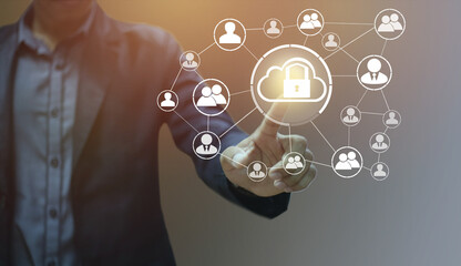 Businessman pressing icon for security Internet online business (concept pointing security services)