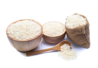 rice in bowl isolated on white background