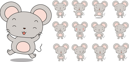 Cute mouse mascot character set