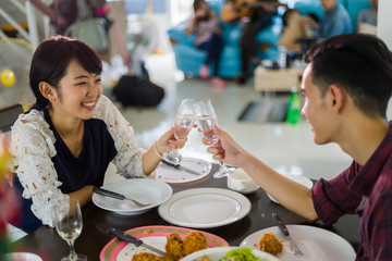 Picture of couple teens asian celebrate the Christmas and Happy New Year party