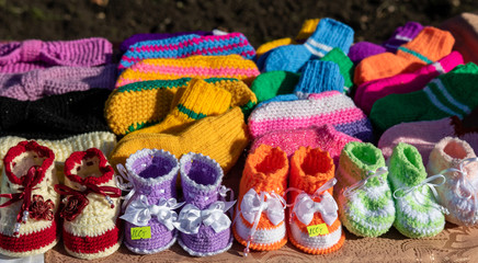Handmade, knitted from wool toys and clothes.